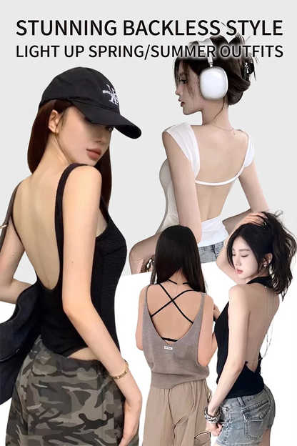 FINETOO Women's 3 Ways to Wear Halter Neck Backless Bralette Seamless Thin-Strapped Gather Bra Female Sexy Solid Color Underwear