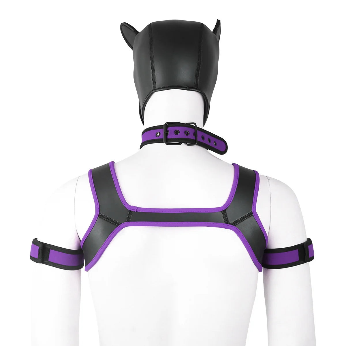 Large Size Puppy Cosplay Neoprene Fetish Hood Mask Kit with Chest Strap Collar Armband Sex Costumes for Bdsm Slave Role Play