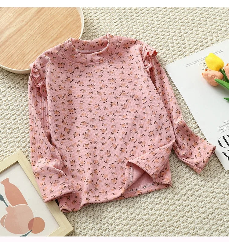 1pcs Autumn Winter Children's T-Shirts Baby Floral Print Tops Kids Round Neck Long Sleeve Base Shirt Girls Tshirts Clothes