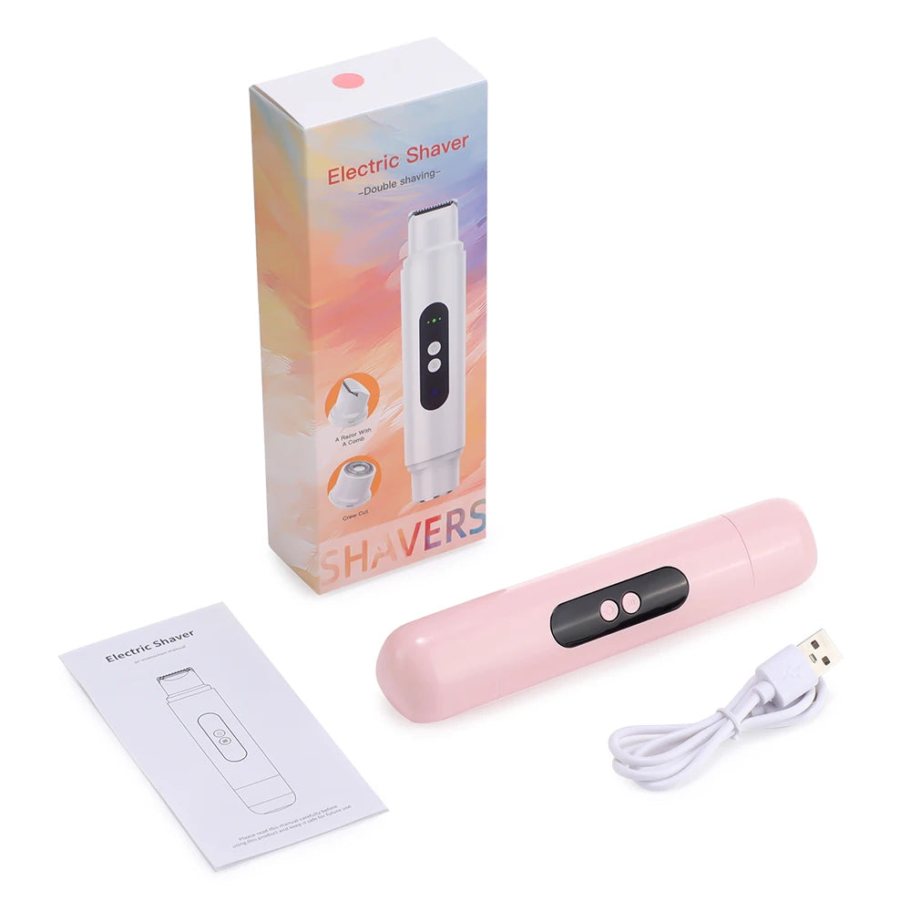 Electric Shaver for Women Waterproof Wet & Dry Hair Razors 2 in 1 Double Head Portable Bikini Hair Trimmer Detachable Head Shave