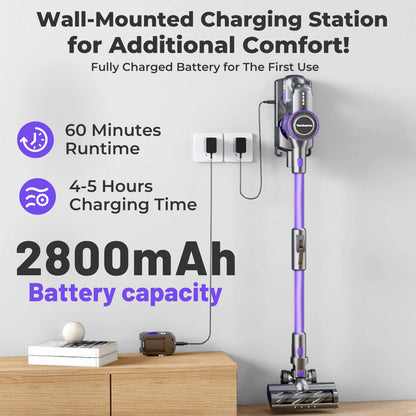 Yanhama Cordless Vacuum Cleaner - 68000Pa/550W Stick Vacuum with Charging Wall Dock, Lightweight Handheld Vacuum for Carpet