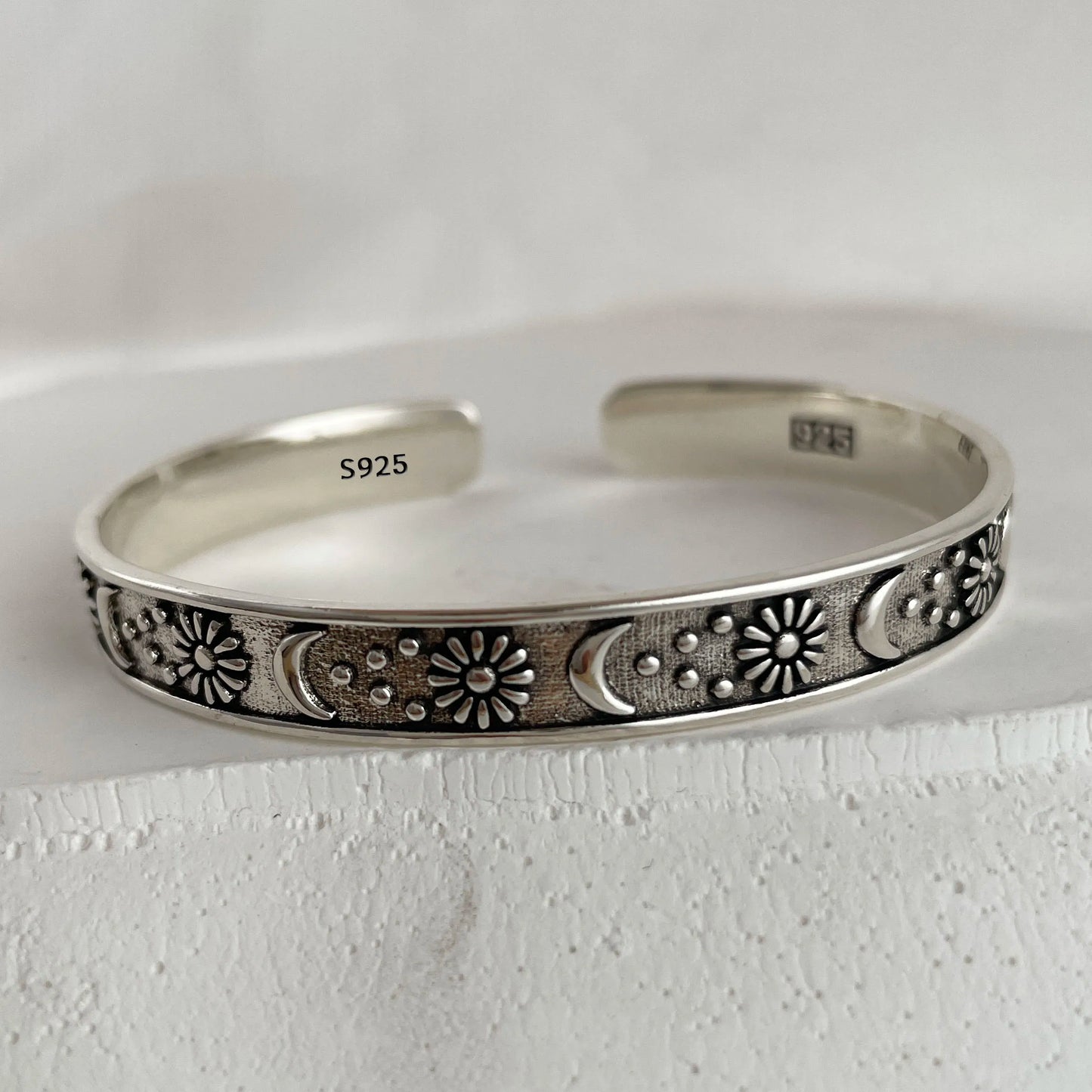 100% Solid 925 Sterling Silver Metal Bracelet for Women Vintage Handmade Simple Retro Black Stone Bracelet Birthday Gift Party
