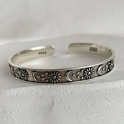 100% Solid 925 Sterling Silver Metal Bracelet for Women Vintage Handmade Simple Retro Black Stone Bracelet Birthday Gift Party