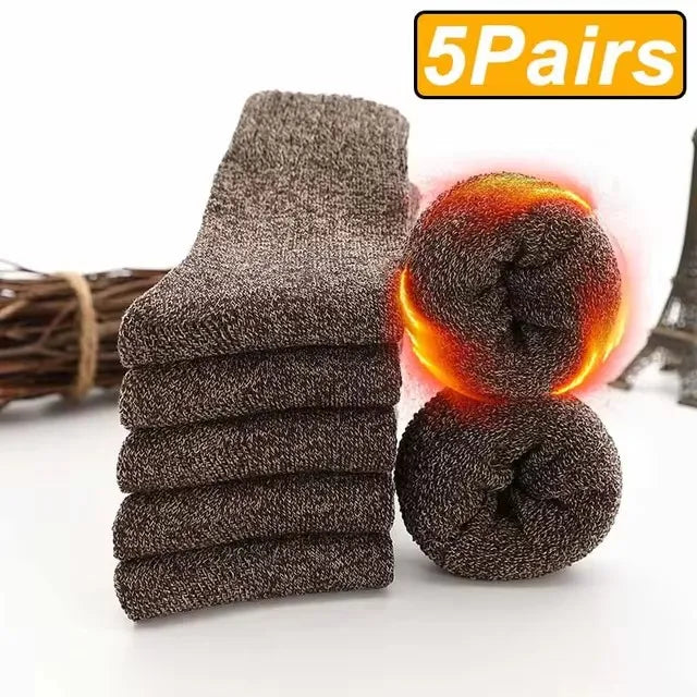 5 Pairs Autumn Winter Thick Towel Warm Socks Harajuku Men Women Keep Warm Socks  Cotton Solid Color Casual Wool Socks Gifts