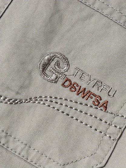 Cotton Cargo Shorts Men's Lightweight Breathable Solid Color Drawstring Waist with Zipper Pockets Casual Summer Short Pants