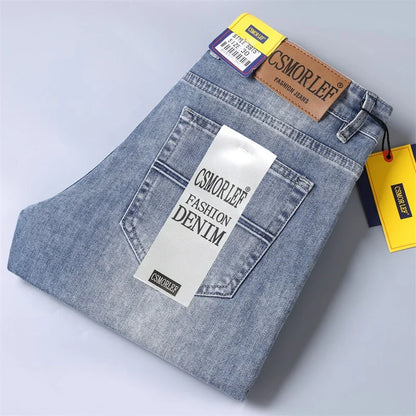 2026 Spring Summer Thin Jeans Classic Style Fashion Stretch Regular Fit Denim Trousers Male Brand Men's Washed Light Blue