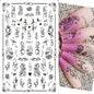 Black and White Love Flowers Line Art 3D Stickers Nail Decals Nail Art Accessories Butterfly Rose Nail Stickers Nail Sliders