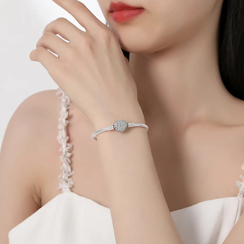 Original 925 Sterling Silver Bracelets Love Heart Moon Flower Butterfly Pave CZ Bracelets For Women DIY Jewelry Party Gift