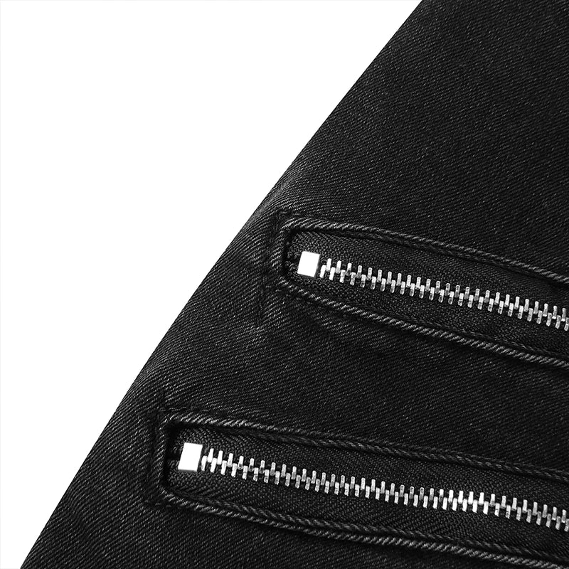 2025 New Men Slim Biker Ripped Long Denim Trousers Skinny Jeans Side Straps Zips Male Jogging Pants Destroyed Stretchy Pants