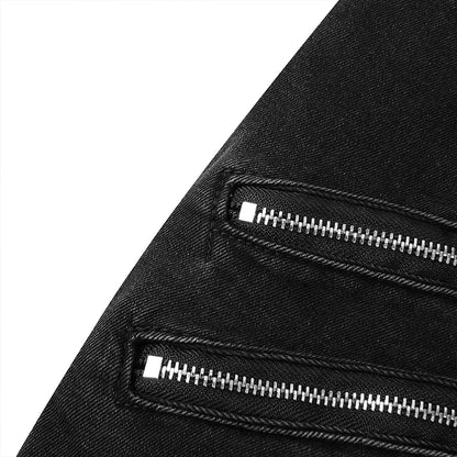 2025 New Men Slim Biker Ripped Long Denim Trousers Skinny Jeans Side Straps Zips Male Jogging Pants Destroyed Stretchy Pants