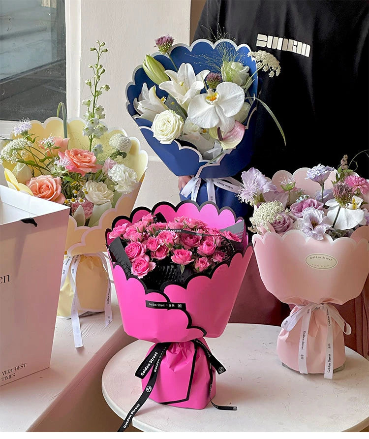 Valentine'S Day Aesthetics Wave Border Flower Wrapping Paper Art Dopamine Butterfly Bouquet Korean Wrapping Paper For Flowers