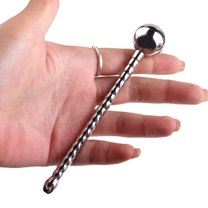 Hollow Metal Urethral Probe Spiral Textured Penis Plug with Smooth Ball Tips Intimate Male Release Stimulation Toy