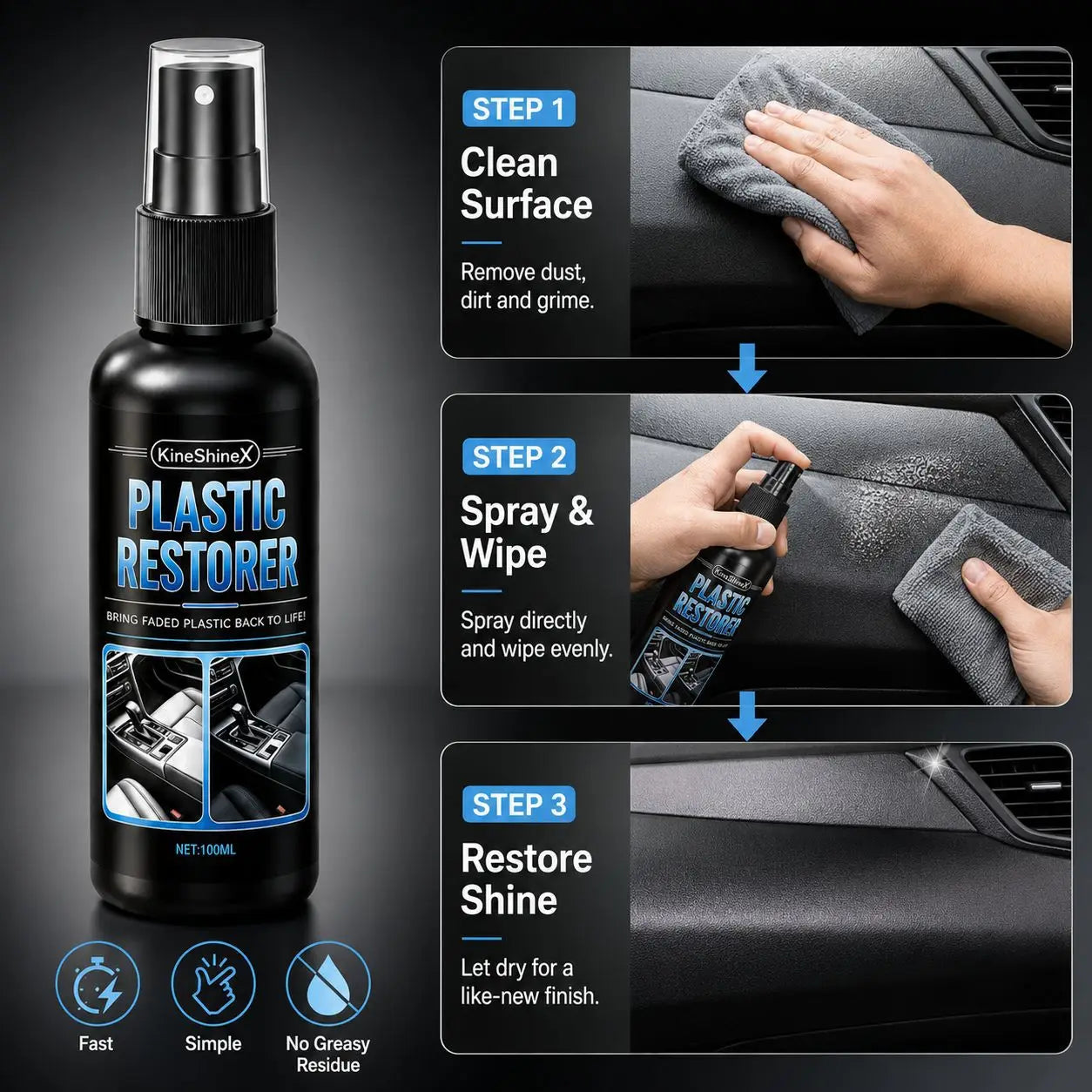 Automotive Plastic Refurbishment Brightening Agent, UV Protective Gloss Coating for Automotive Interior Plastic Repair