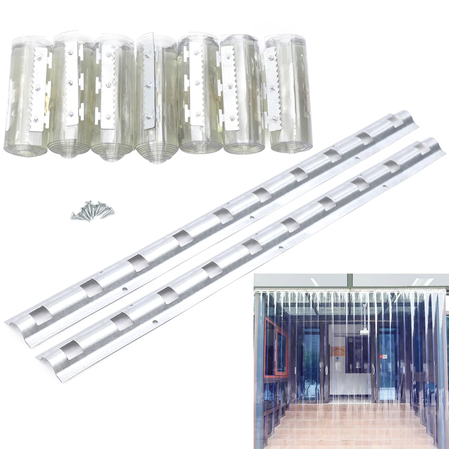 7Pcs PVC Strip Curtains,200x105cm Transparent Soft Door Strips Screen 2mm Thick Windproof Waterproof Antistatic Door Curtain Kit