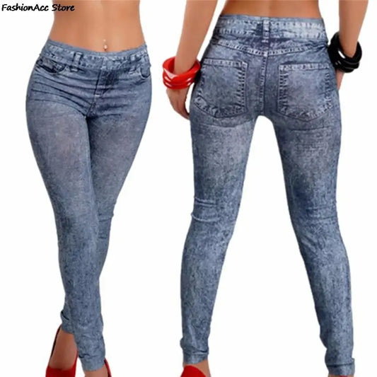Women Leggings Denim Jeans Pants With Pocket Slim Leggings Women Fitness Blue Black Leggins