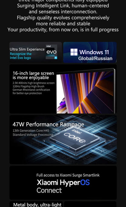 【Moscow Warehouse】Xiaomi RedmiBook 16 2024 New i5-13420H/13500H/12450H 16G 512G 16inch Screen JYU4577CN/JYU4585CN/JYU4614CN