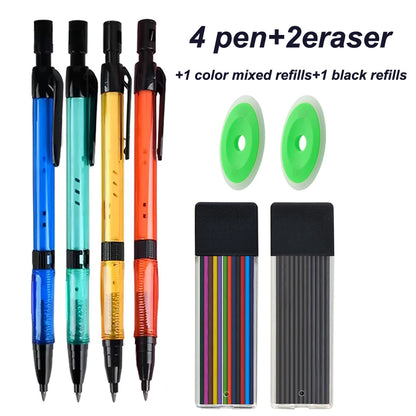 6Pcs/Set 2.0 Mm Automatic Pencil 4 Colors With Pencil Sharpener 2B Lead Writing Smooth Sketching Painting Writing Stationery
