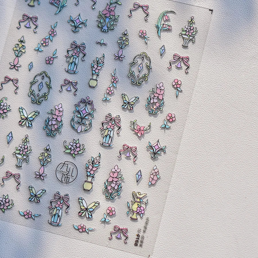 Wild Daisy Crystal Diamond Nail Sticker 5D Adhesive Flower Trendy Nail Art Stickers DIY Nail Art Decorations 3D Manicure Decals