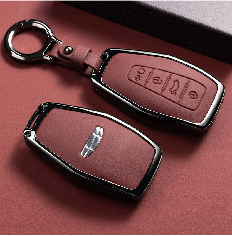 Car Zinc Alloy Leather Key Case Cover Holder Chain For Geely Okavango Coolray Atlas Monjaro Tugella Emgrand GT S Proton X50 X70