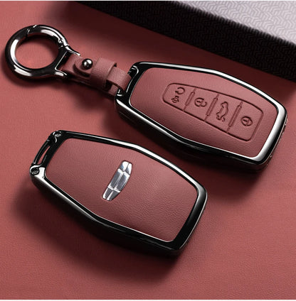 Car Zinc Alloy Leather Key Case Cover Holder Chain For Geely Okavango Coolray Atlas Monjaro Tugella Emgrand GT S Proton X50 X70
