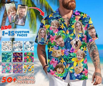 Hawaiian Shirt With Custom Face For Men Women Personalized Hawaii Gift For Girlfriend Boyfriend Tropical Beach Button Down Shirt