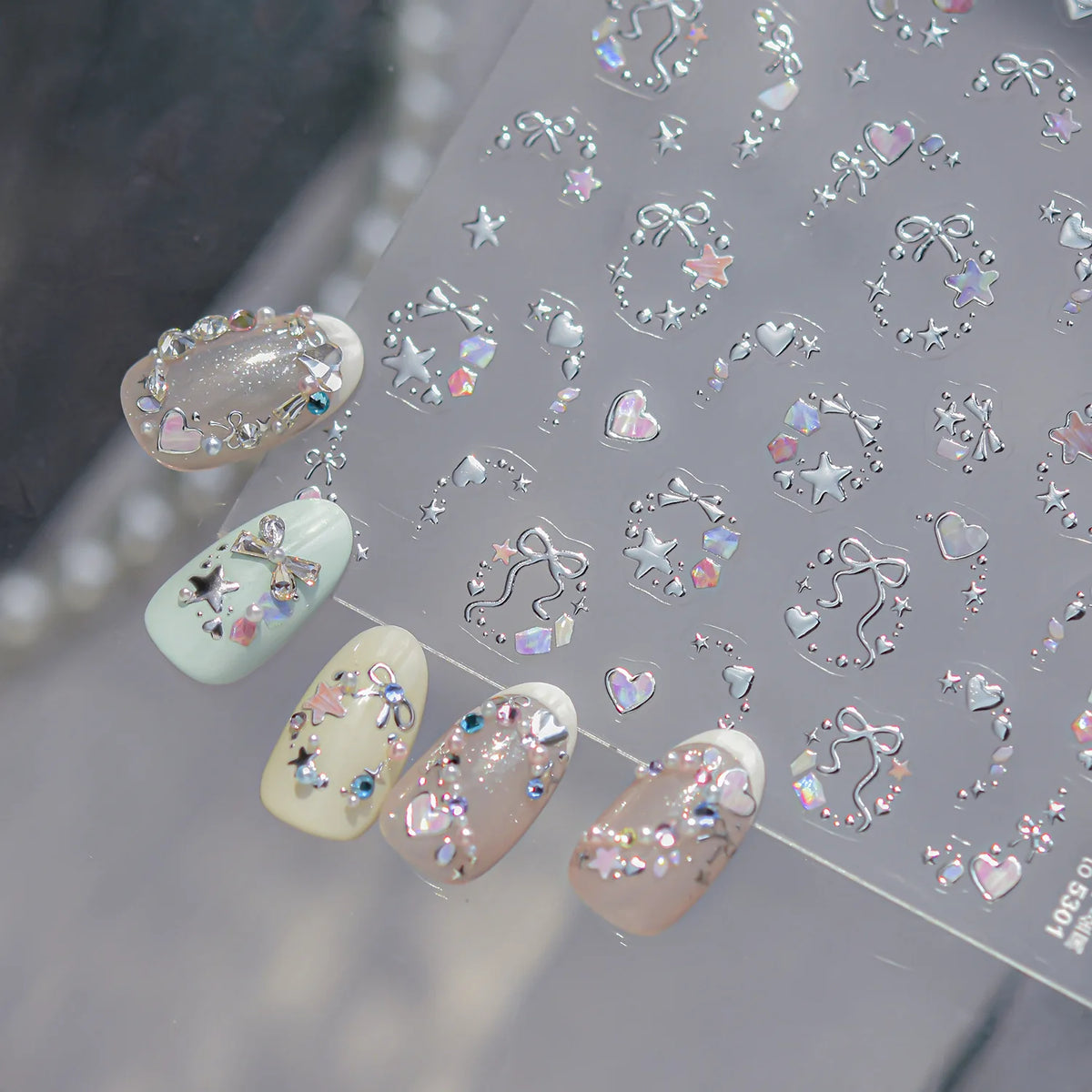 Exquisite Stars Love Garland Stickers Nail Art Decoration 5D Metal High Quality Dreamy Self Adhesive Nail Stickers 3D Decals DIY