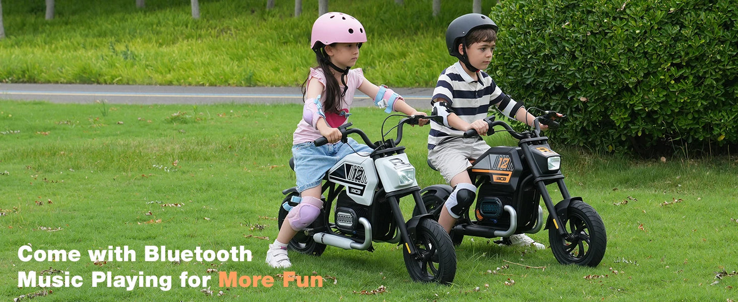 RCB KIDS Kids Electric Motorcycle R9, 200W 24V Rechargeable Ride On Toy, 3 Speed Adjustable, Bluetooth Music LED Light, Max Load 80kg, Outdoor Racing Toy for Children 6+