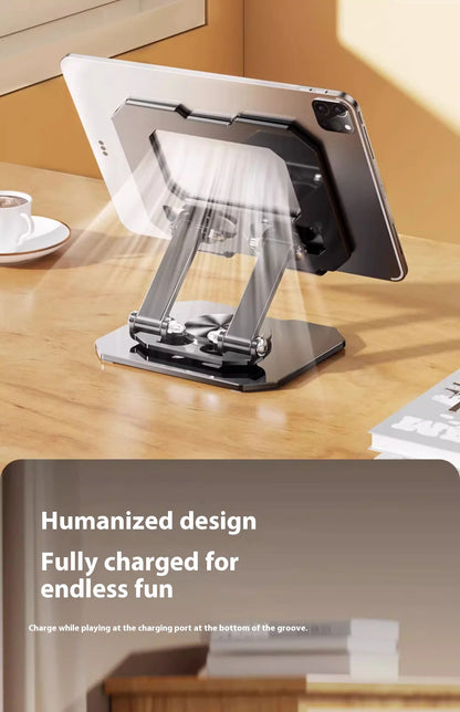 360° Rotating Metal Tablet Stand Foldable Adjustable Desktop Holder Carbon Steel Base Heat Dissipation For Tablet Phone