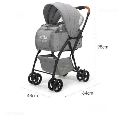Lightweight and Foldable  Stroller Pet Bag Dog Stroller Dog Scooter Dog Trolley with Storage Basket Stroller for Animals