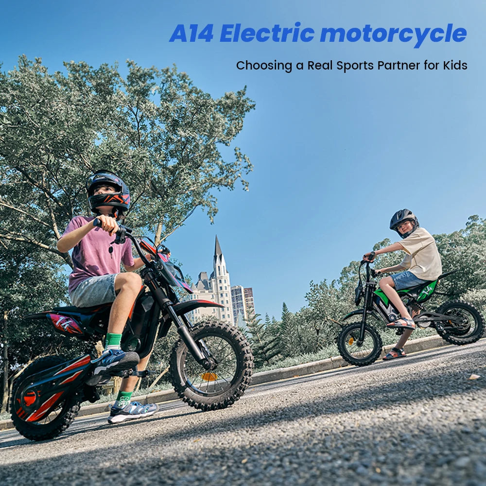 A14 Kids E-Moto Toy 500W Motor 22km Range 36V5.2Ah Battery 3 Speeds(27km/h) Dual Brakes Shock Absorbers Lights for Outdoor Fun