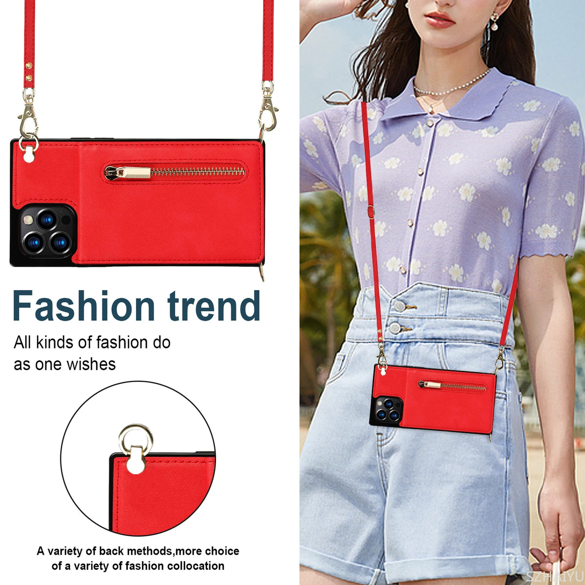 Zipper Wallet for IPhone 17 Air 16 16E 15 14 13 12 11 Pro Max Plus Case with Card Holder Lanyard Strap Crossbody Leather Cover
