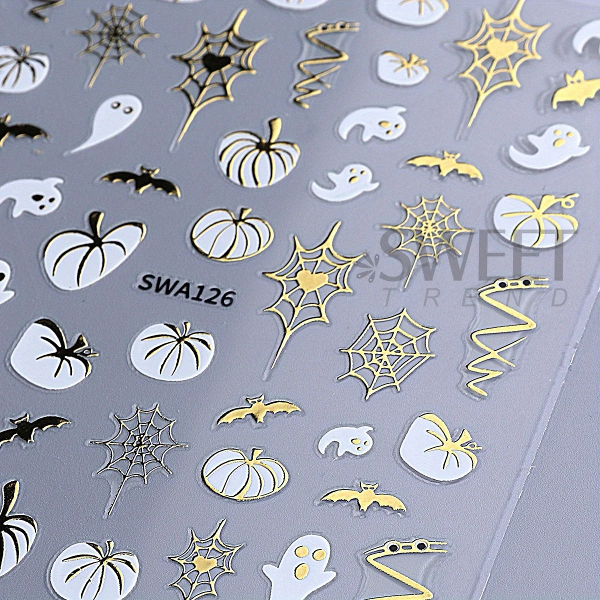 3pcs Metal Spooky Pumpkin Nail Art Stickers Glitter Spiders Web Maple Leaf Adhesive Decals French Halloween Foils Manicure Tips