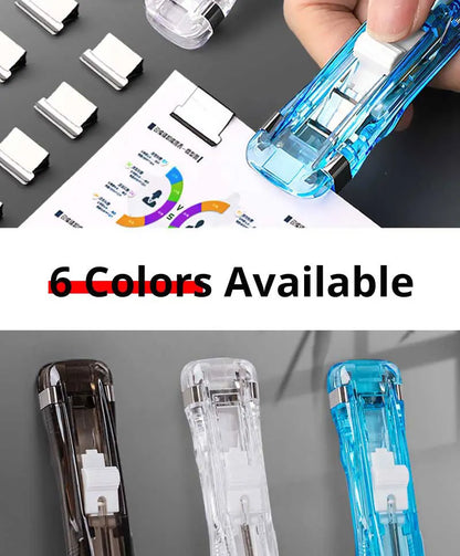 Mini Traceless Reusable Hand Clamp Push Stapler Paper Book File Office School Student Binder Binding Tools Supplies Accessories