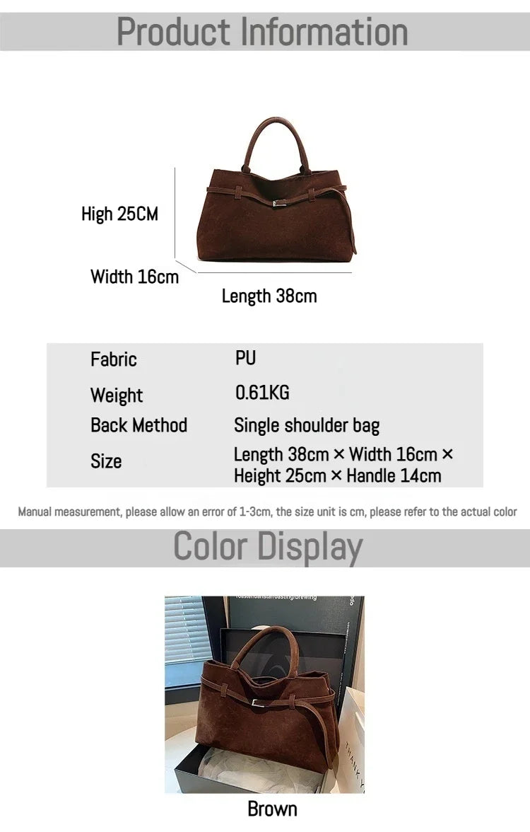 Vintage Satin-Leather Tote Bag – Casual Style with Buckle Closure, Large Capacity for Commuting & Everyday Shoulder Carry