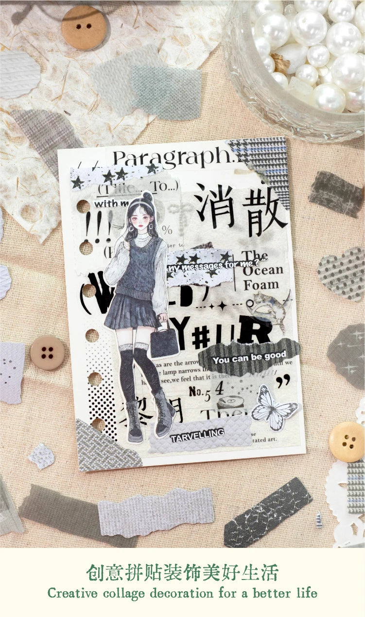 Journal GO 50pcs Dual Material Cloth Fabric Textured Stickers for Photo Frame Collage Junk Journal Scrapbooking diy Material