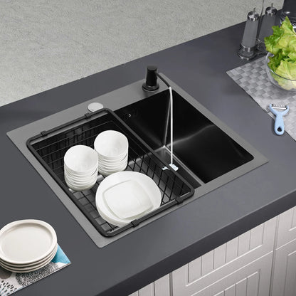High-Class Kitchen Sink Complete Set,45*40*20Cm,201 Stainless Steel Durable Large Capacity Clean Sink，Single Bowl Black Sink