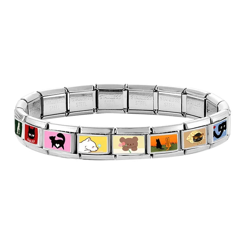 2026 Women's Funny Cat Bite Tail Elephant Dog Animals Italian Charm Link Fit 9mm Stainless Steel Module Bracelet Making Jewelrys