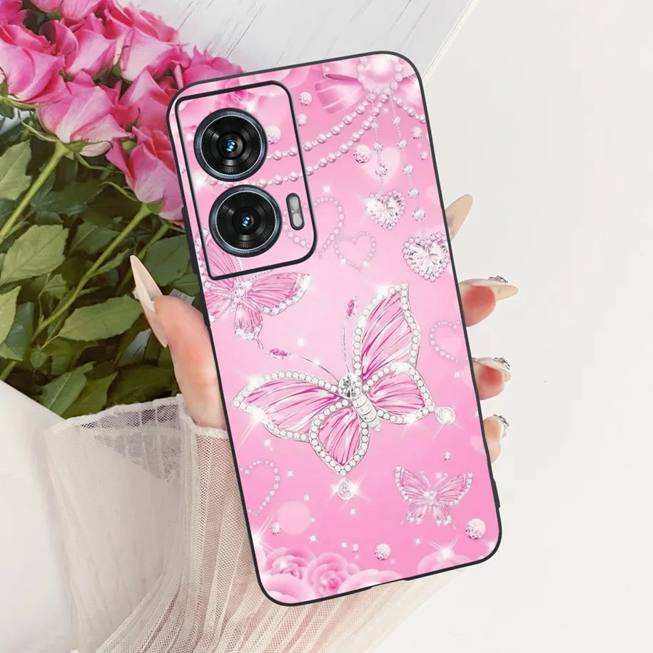 Case For Motorola Edge 50 Fusion Cover XT2429-1 Popular Flower Soft Black Silicone Phone Cases For Motorola G96 5G MotoG96 Funda