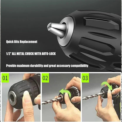 25+3 Torque Impact Drill Electric Screwdriver Cordless Electric Hammer Drill Driver 2 Gear Speed Lithium-Ion Battery Power Tools