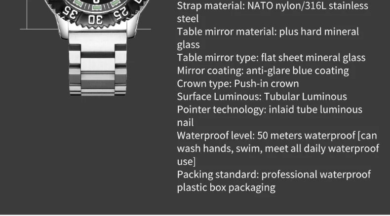 Addies Dive Men Fashion Casual Watch Calendar Display 50m Waterproof Tube Luminous Watch Black Dial Rotating Bezel Quartz Watch
