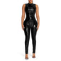 PVC Sleeveless Jumpsuit for Ladies, Wet Look, Shiny Patent Leather, O-Neck Bodycon, Tank Catsuit, Stretch Slim Rompers, Sexy