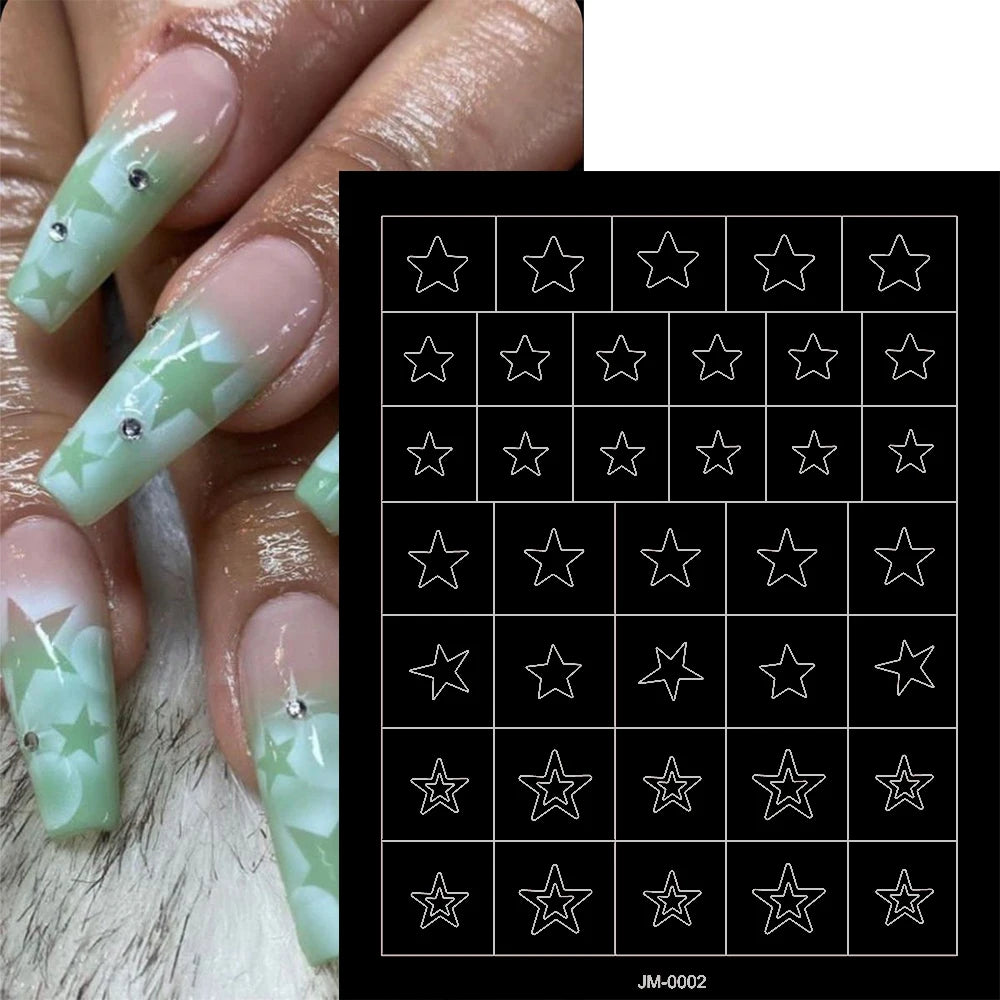 24-Design Airbrush Stencil Nail Stickers 1Pcs Butterfly/Heart/French Line Nail Decal Adhesived DIY Nail Template Airbrush Slider
