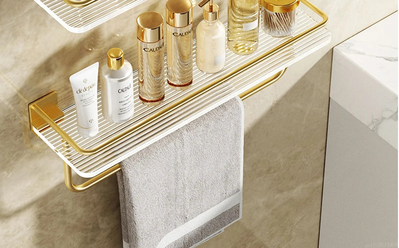 Punch-free Luxury Bathroom Shelf Shelves Wall Mounted Shampoo Cosmetic Storage Rack For Kitchen Holder Square Acrylic Organizer