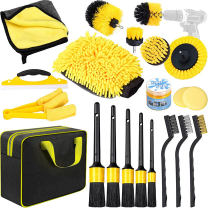Podofo 20 Pcss Car Cleaning Set  Electric Drill Bit with Cleaning Brush Frosting Brush Accessory  Cleaning Comprehensive Accessories Tool Kit Car Cleaning Gel Lint-Free