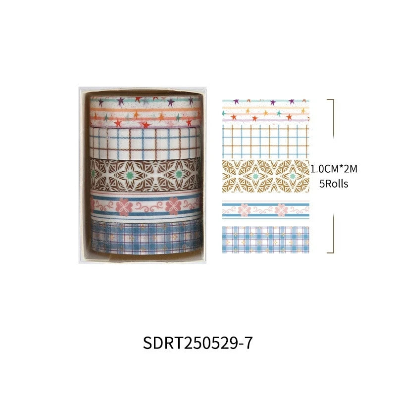 MINKYS 5pcs/set Basic Grid Star Decorative Tape Cute Cartoon Creative Washi Tape School Stationery