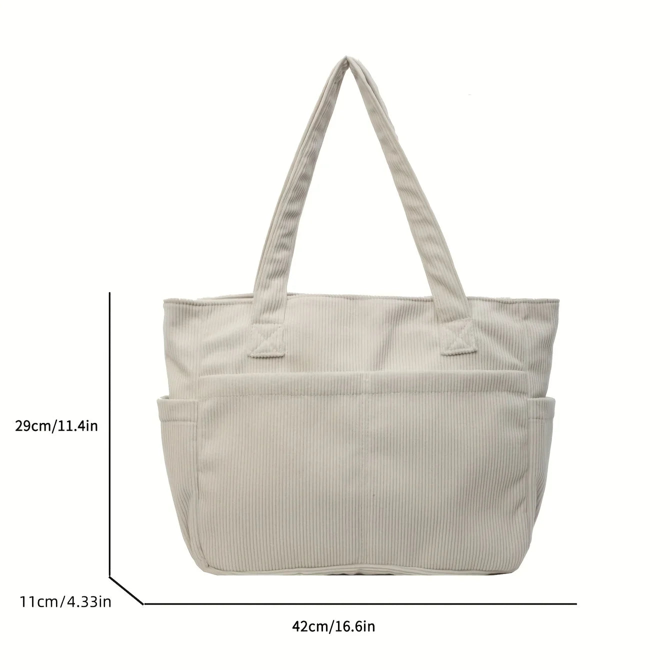 Large Capacity Women's Corduroy Tote Bag Casual Striped Shoulder Bag with Fixed Straps Zipper Handbag for Daily Commuting