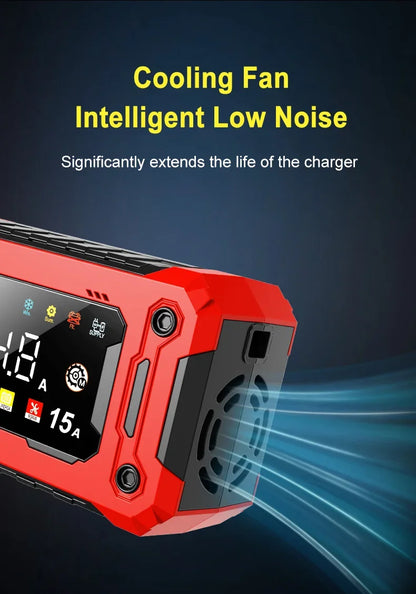 12V 8A /12V 15A Car Battery Charger | One-Touch Pulse Repair & Auto Start | All-in-One Fast Charger for Car, Motorcycle, Truck