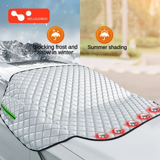 All-Weather Magnetic Windscreen Cover - Waterproof Snow/Frost/Ice Protector & Sun Shade, 5 Magnets + Door Flaps, Universal Fit