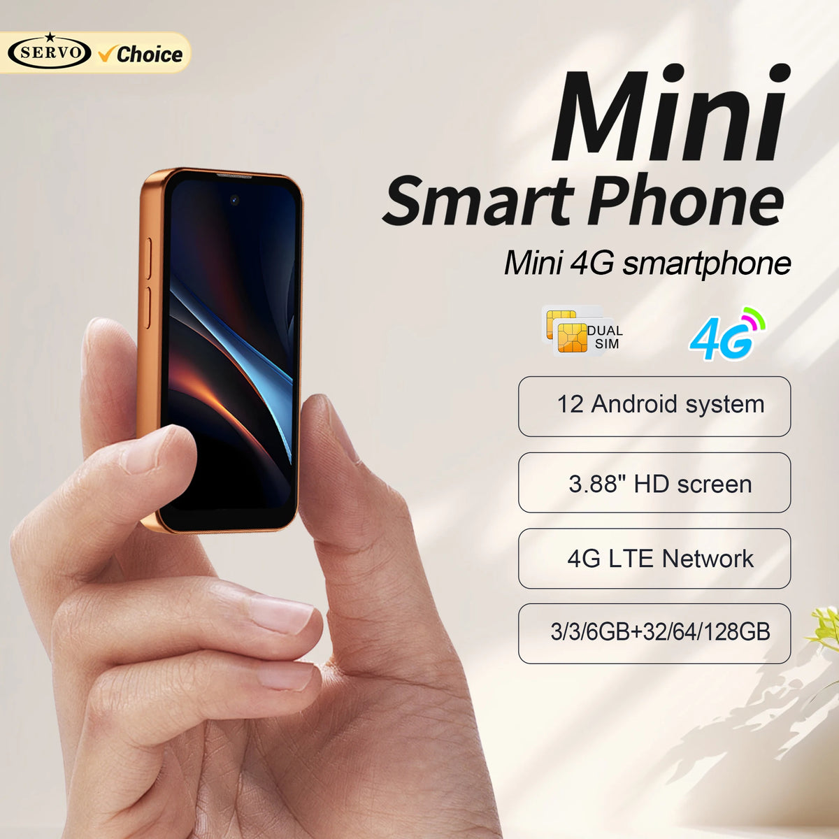 SERVO 19 Air 4G LTE Mini Smartphone Android 12.0 OS Play Store 6GB+128GB Face Unlock OTG 2 SIM 3.88" Screen Pocket Smart Phones