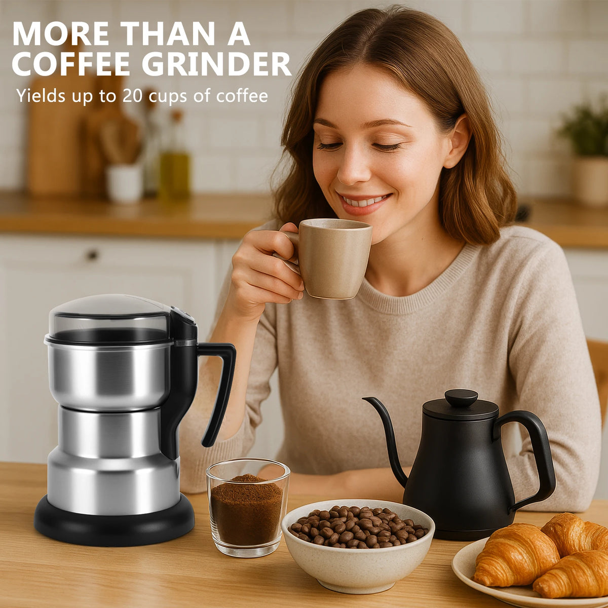 400W Electric Coffee Grinder Spice Grinder Large Home Kitchen Grinder with Handle EU Plug for Coffee Beans Spices Pepper Seeds Herbs Dry Food